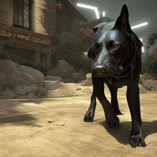 Epic Black Dog in 3D Game Cinematic Style