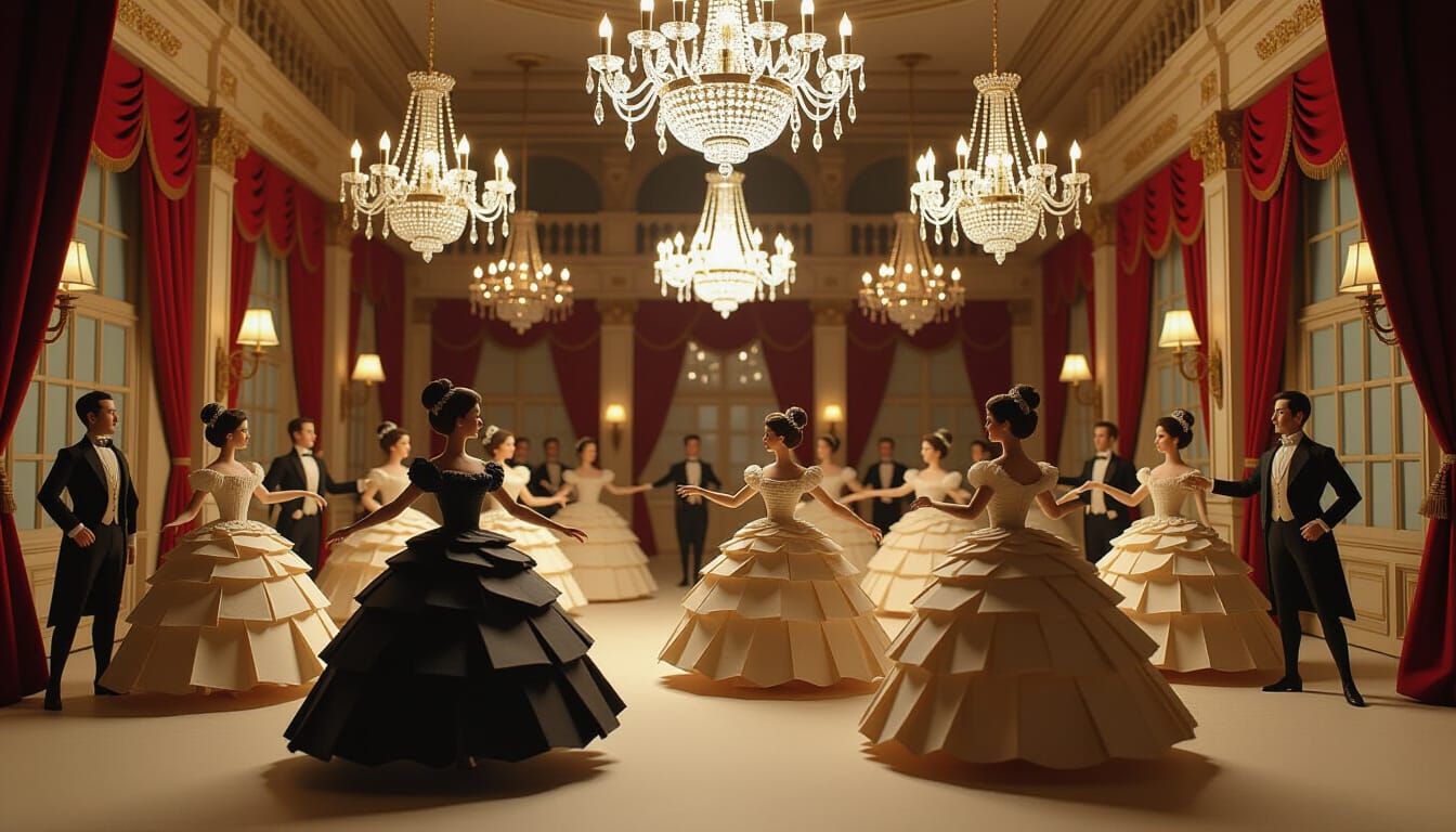 Victorian Paper Ballroom Scene with Dancers