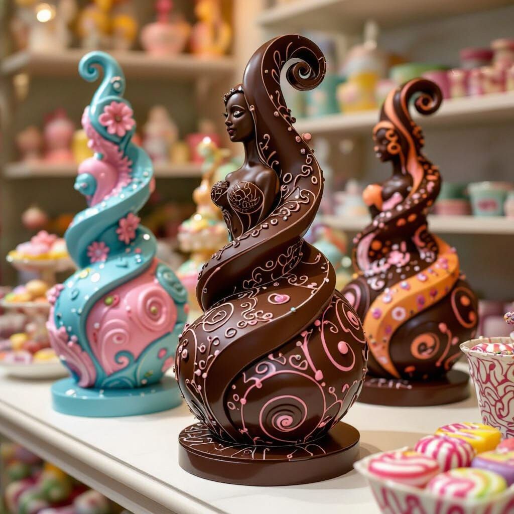 Vibrant Chocolate Sculptures in Whimsical Candy Store