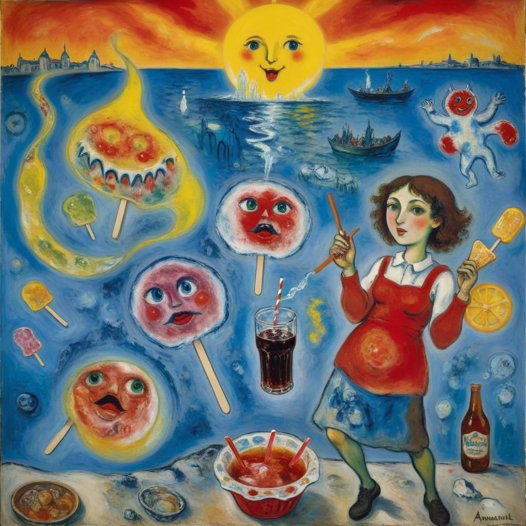 Amoeba's Sunny Day: Expressionist Style Illustration