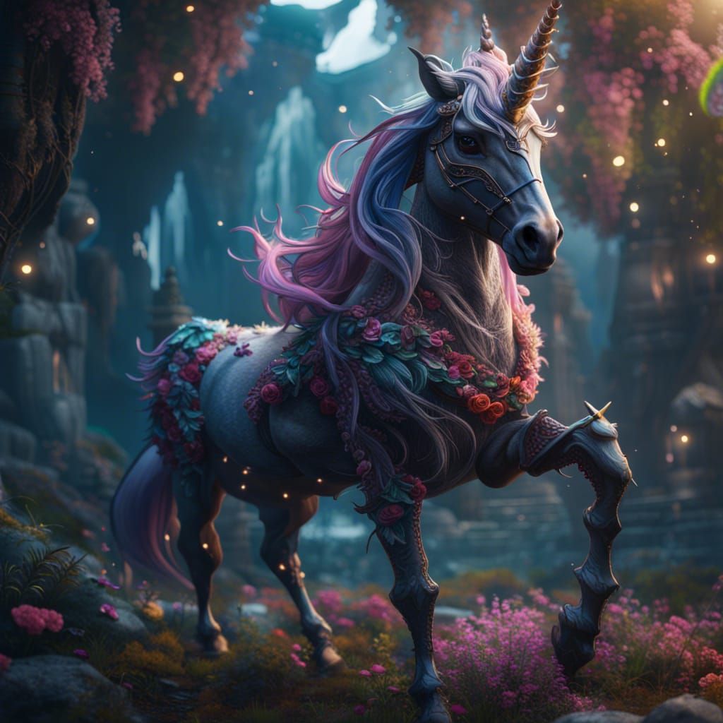 Detailed Matte Painting of a Fantastical Unicorn