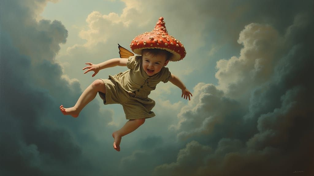 Surreal Plunging Child in Dali-Inspired Tempest