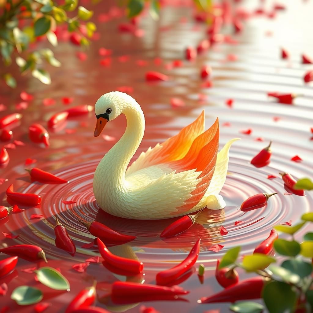 Celery swan on a chilly lake