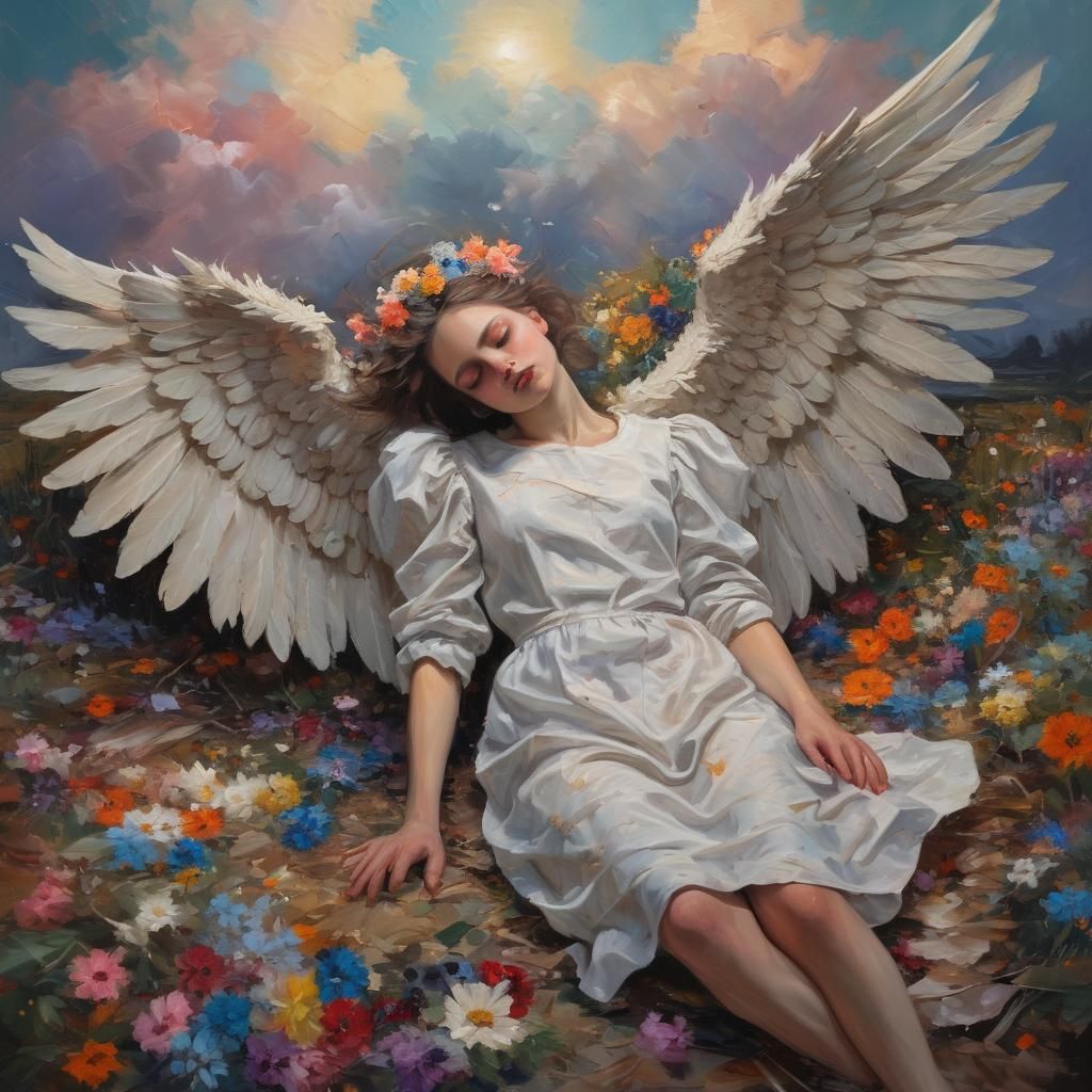 Fallen Angel in Expressionist Oil Painting Style