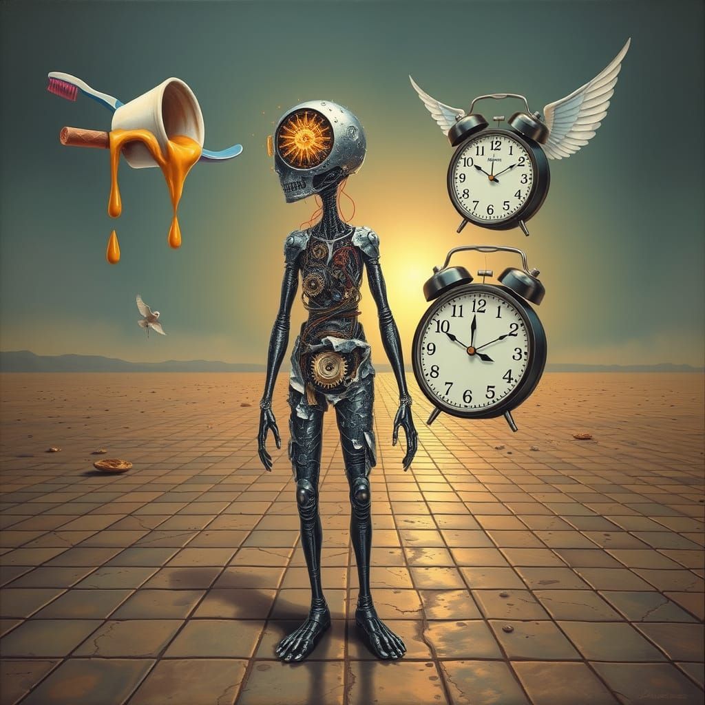 Surreal Figure With Peeling Skin, Clockwork Inside, Dalí Ins...