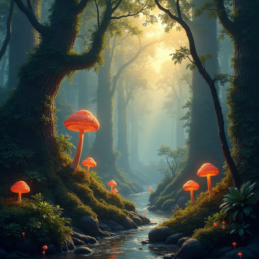Mystical Amazonian Forest at Dusk: Fantasy Concept Art