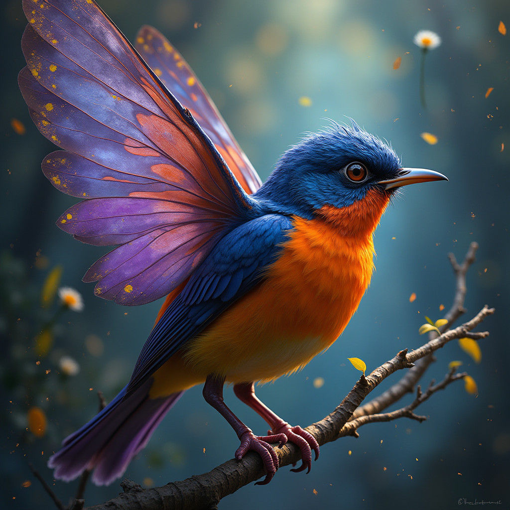 Hyperrealistic Fairy Nightingale Portrait in Splash Art Styl...