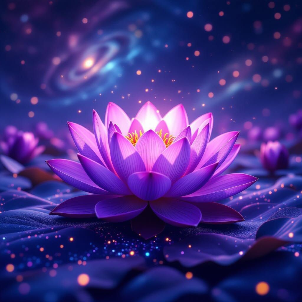Luminous Purple Lotus in Cosmic Stardust Field