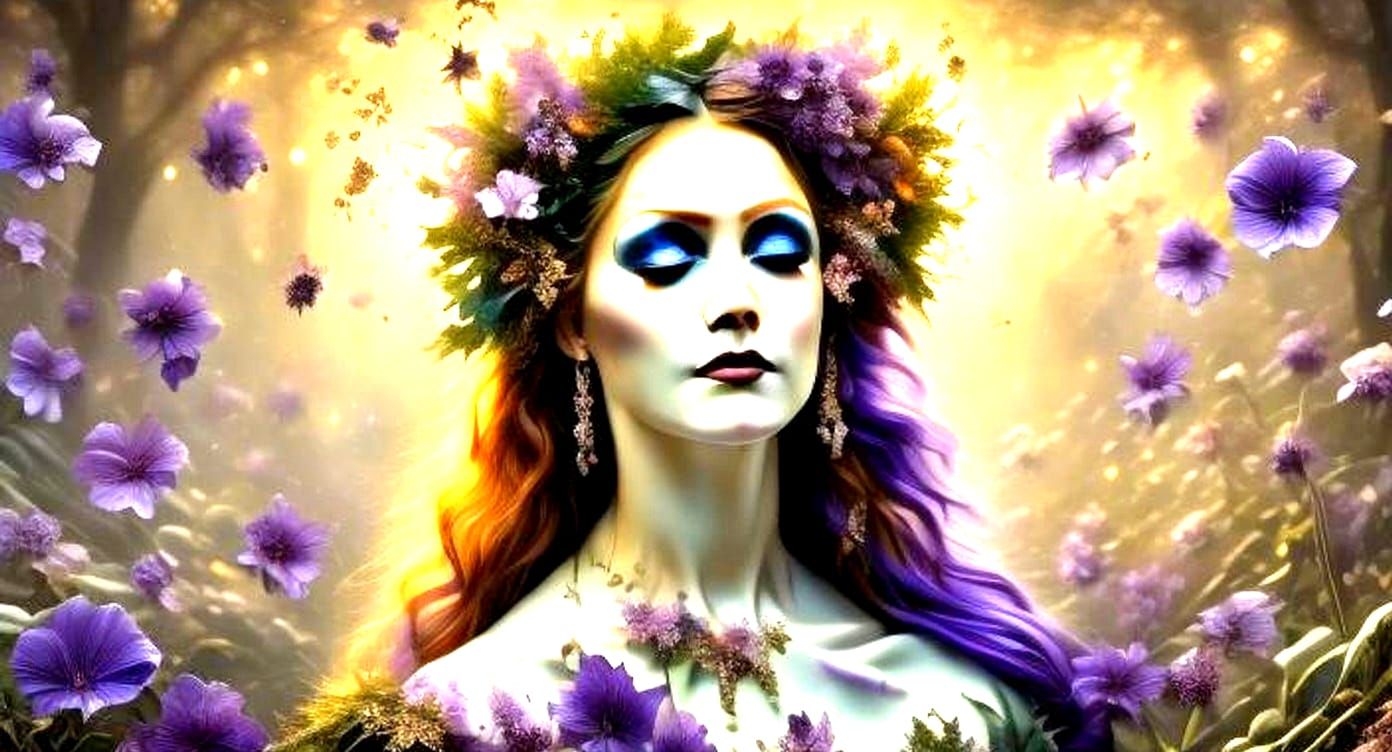 Elf Bride with Purple Lilies in Photorealistic Style