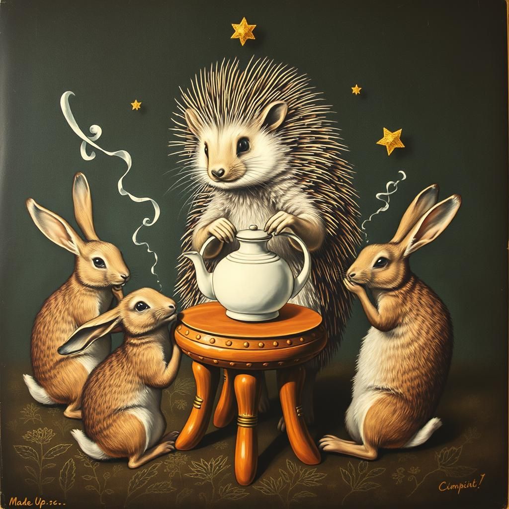 Hedgehog Crafts Rabbits: A Fantastic Art Nouveau Scene