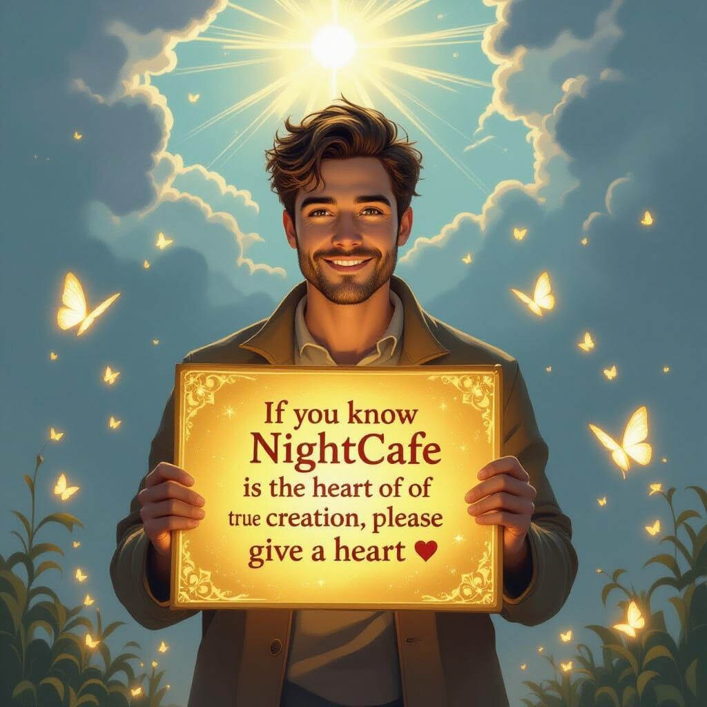 Gentle Man Under Ethereal Sky with Golden Board