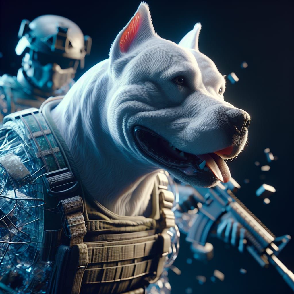 Amstaff Dog Soldier in Tarkov Style 3D Render