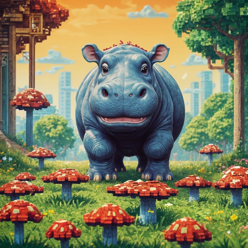 Hippo in 8-bit Super Mario Style