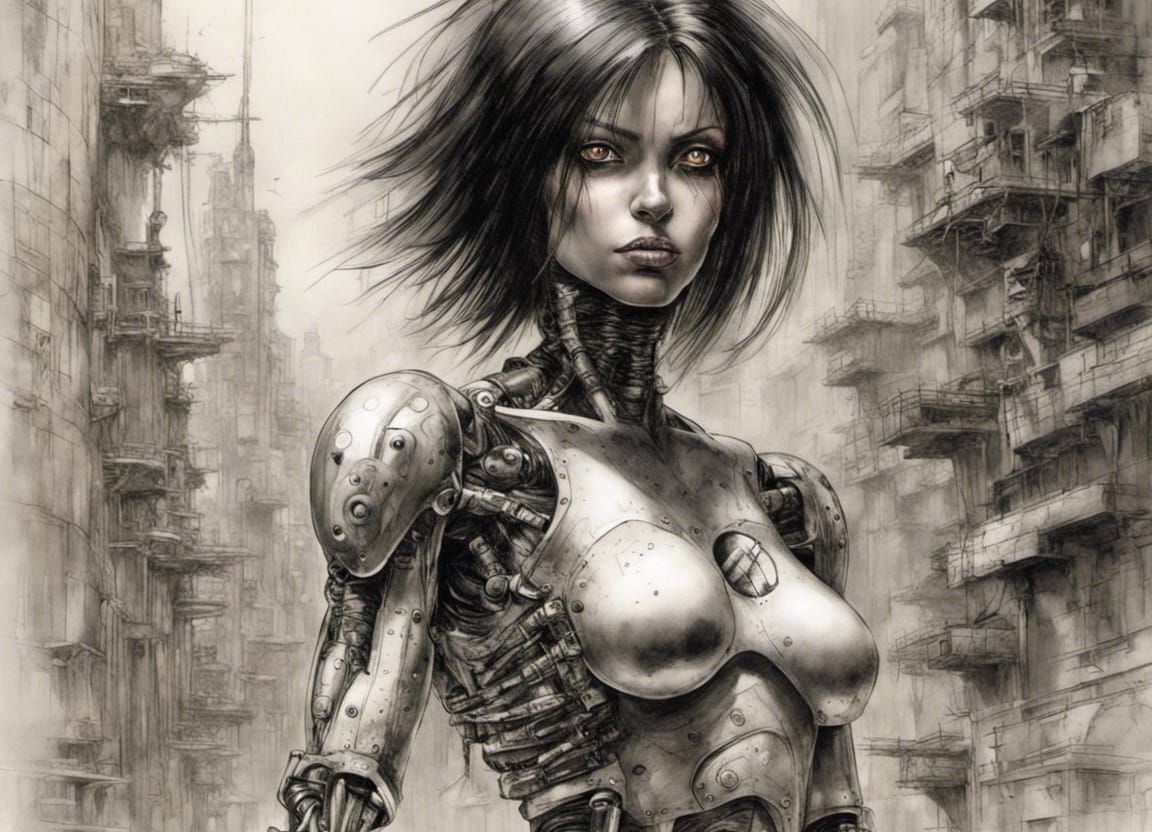 Cyborg in Dystopian City, Cyberpunk Art