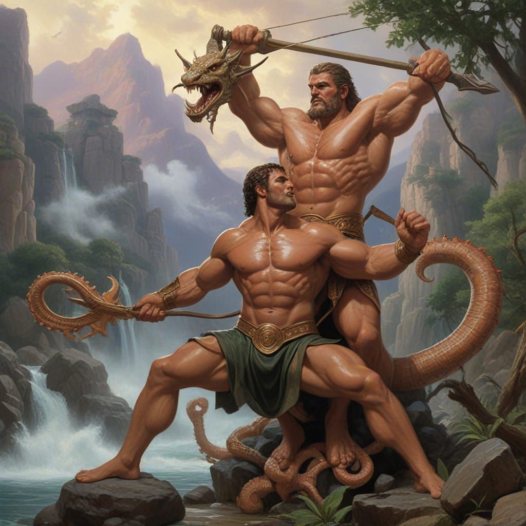 Heracles and Iolaus Slay the Hydra in Greece