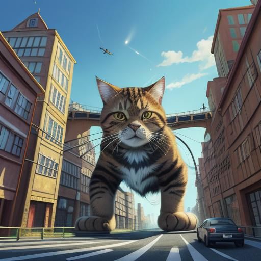 Giant Tabby Cat Rampage in Miniature City