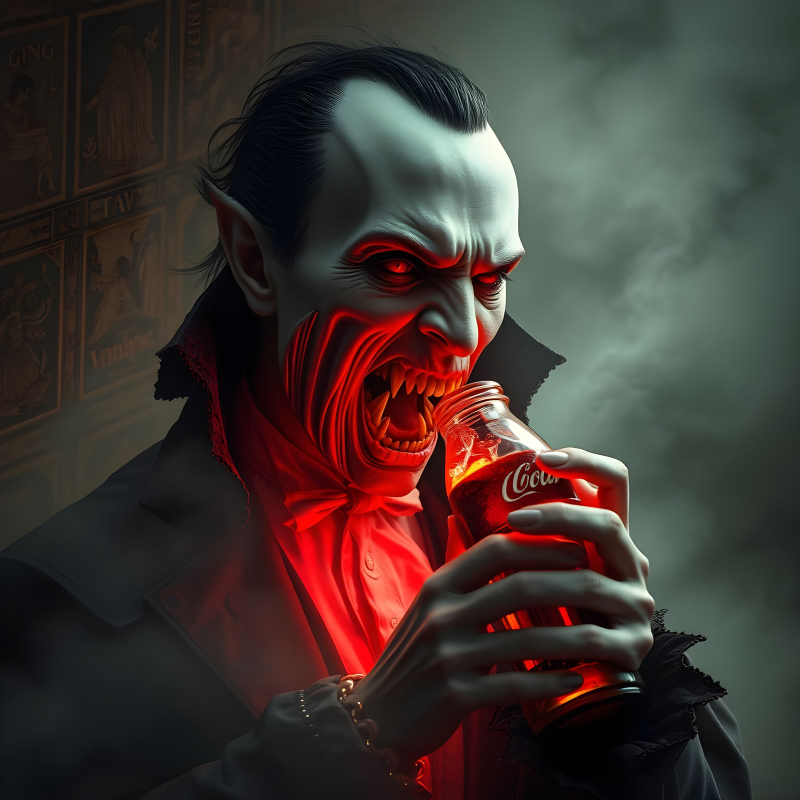 Ethereal Vampire Sinks Fangs into Glowing Coca-Cola in Cosmi...