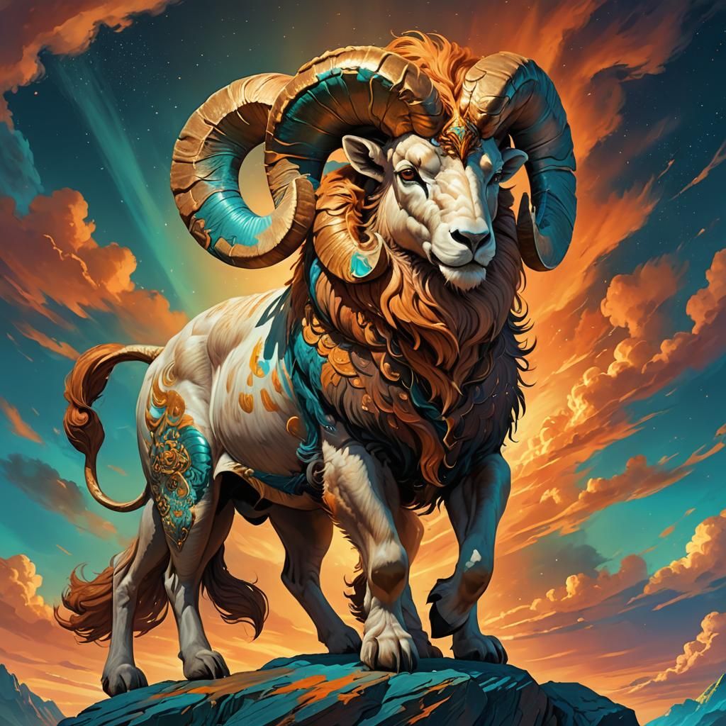 Aries Ram-Leo Lion Hybrid in Detailed Digital Painting