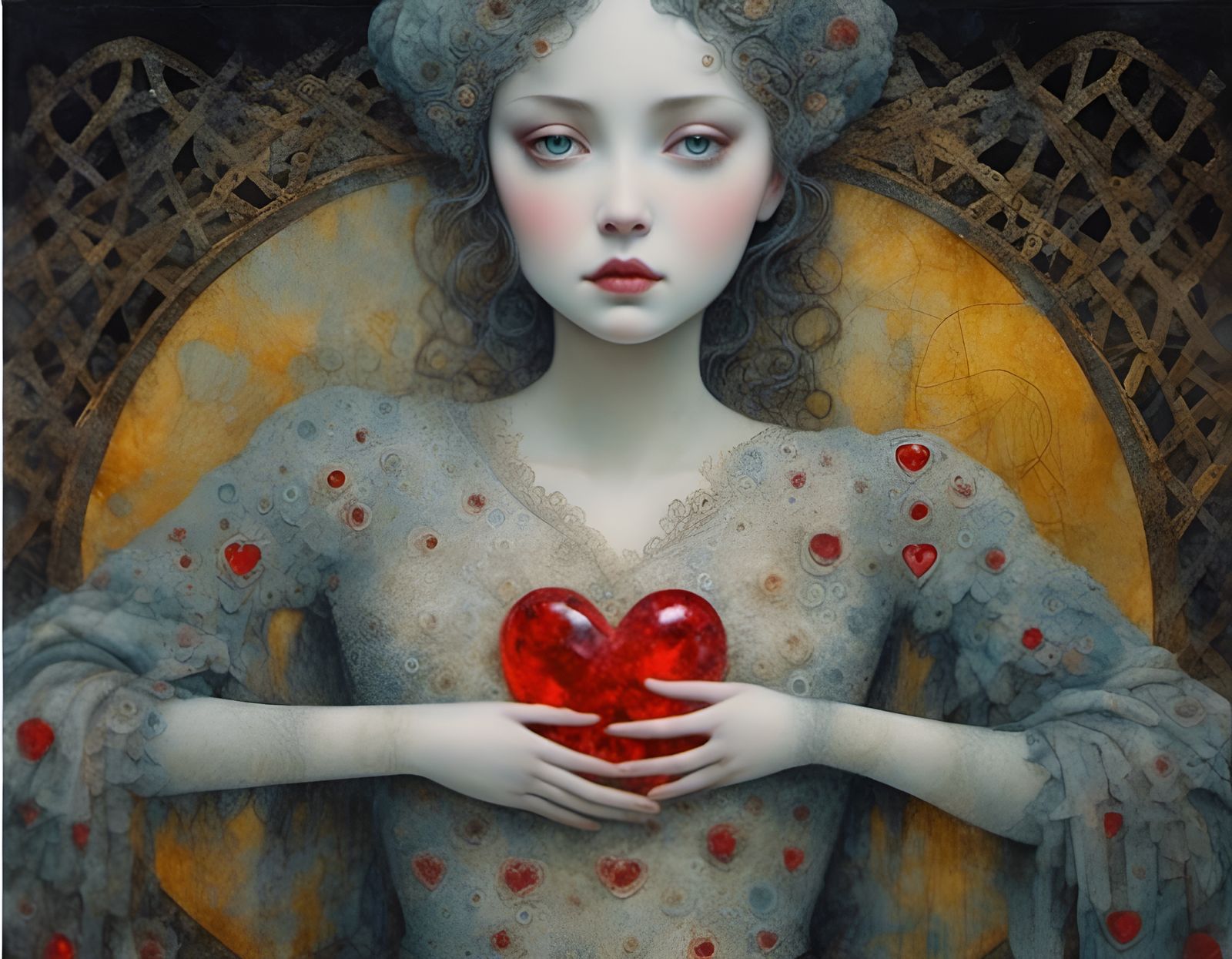 Woman with Broken Heart: Klimt and Ryden Style