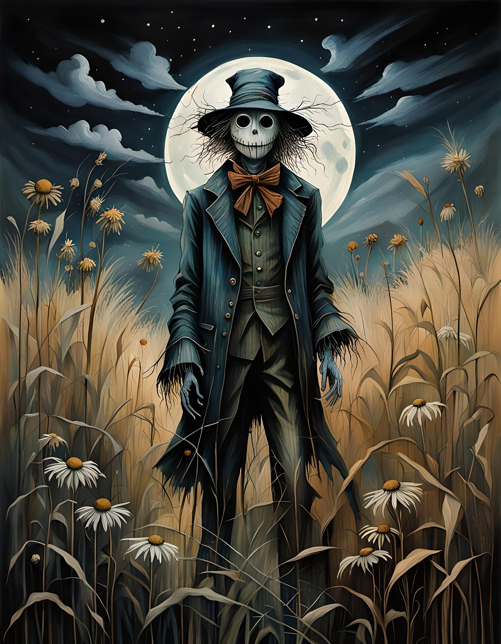 Surreal Scarecrow Portrait in Moonlight
