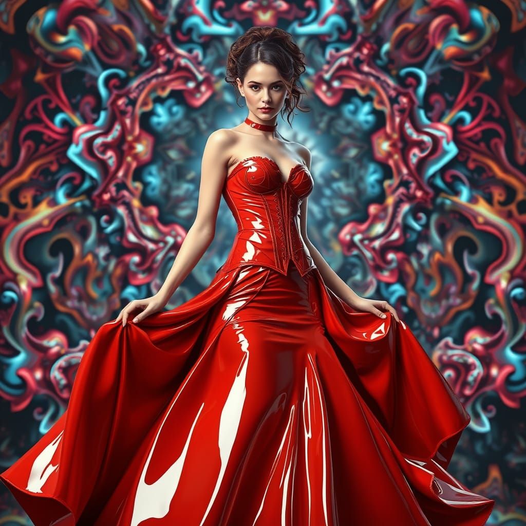 Hyperrealistic Goddess in Shimmering Fractal Realm