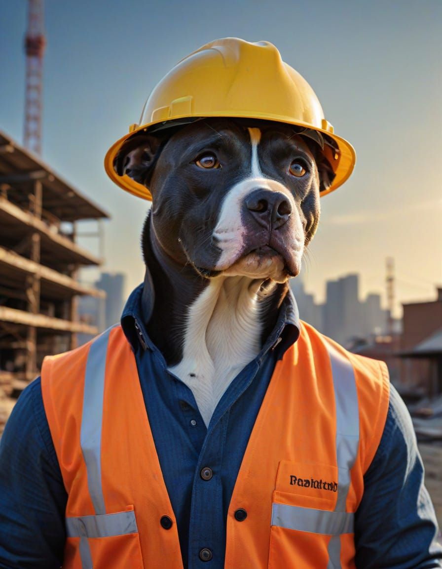 Construction Worker Pitbull in Fairytale-like HDR Lighting