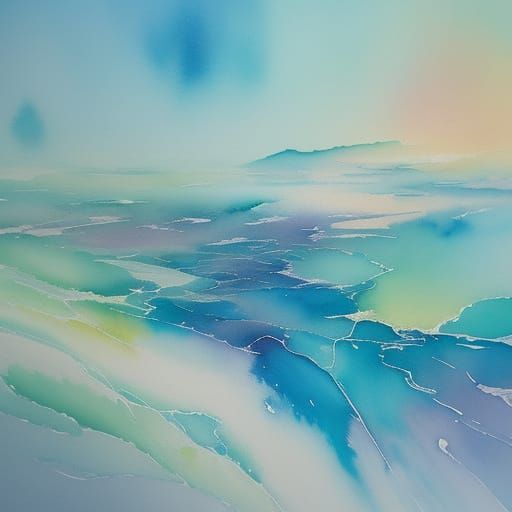 Surreal Abstract Art in Watercolor Style with Delicate Patte...