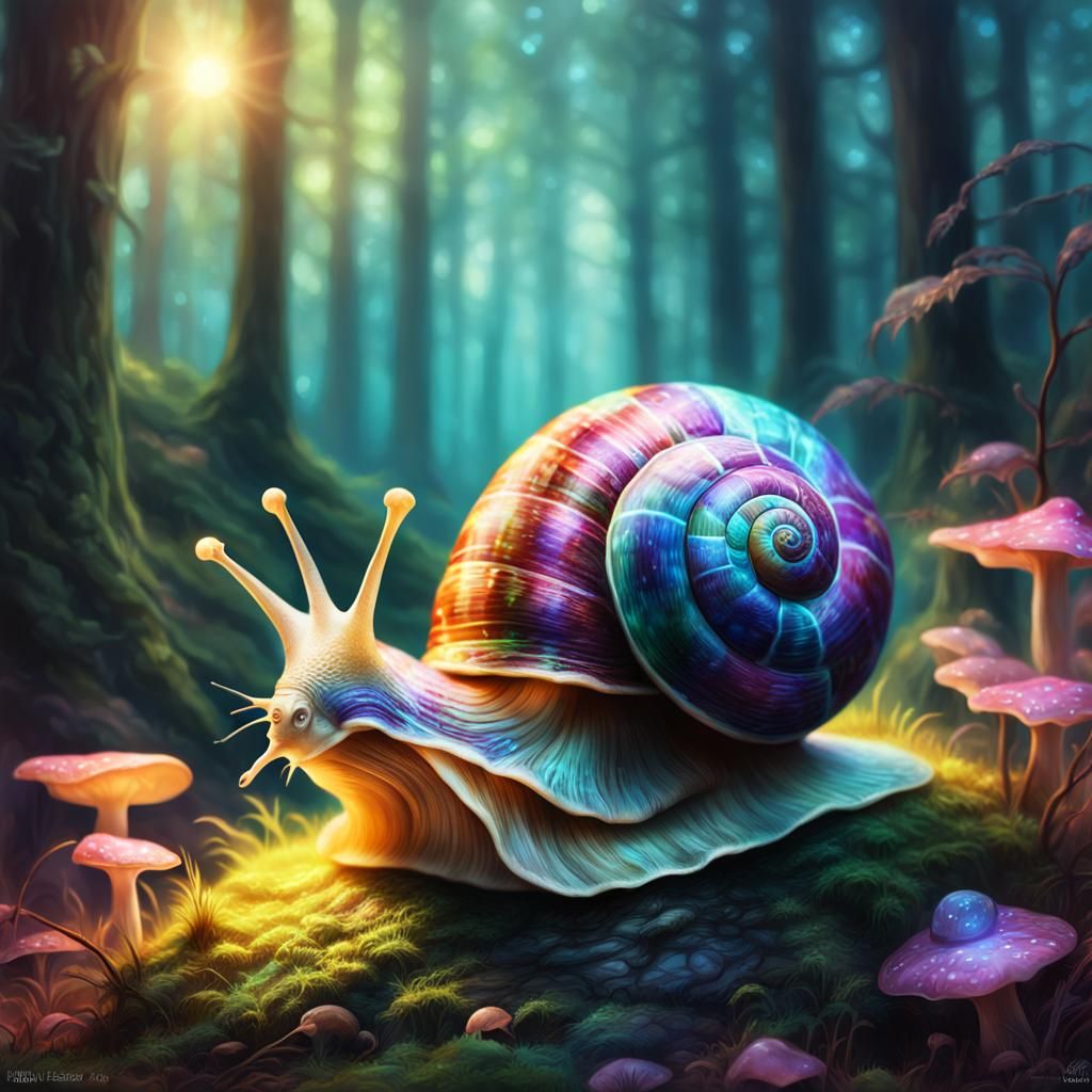 Glowing Fantasy Snail in Magical Forest