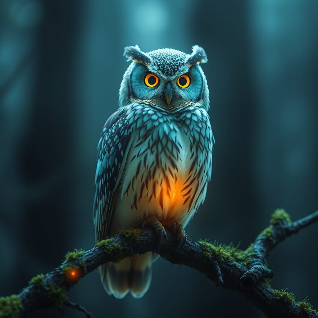 Bioluminescent Owl with Intricate Details