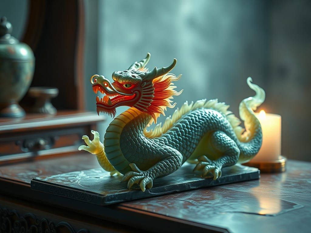 Ethereal Jade Dragon in Oil Painting