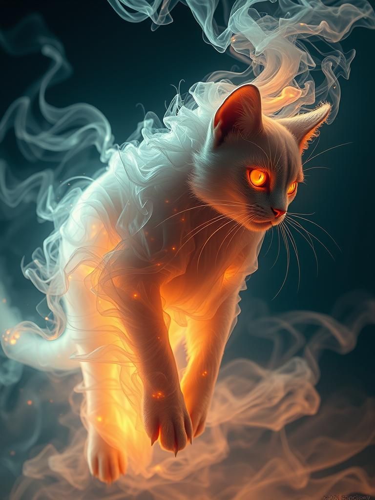 Ghost Cat Spectral Portrait in Fantasy Art Style