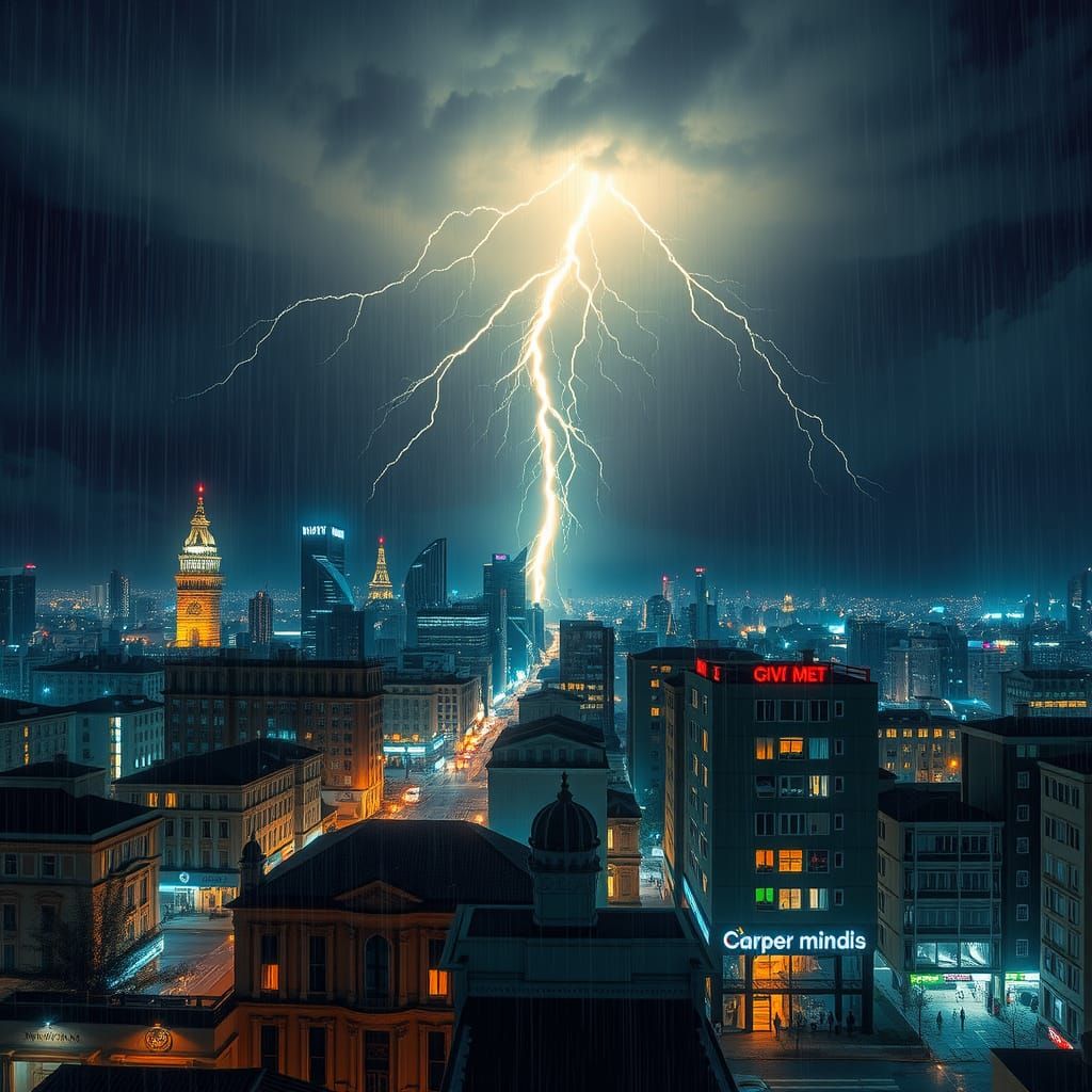 Rainy Night in a Magnetic Vision City