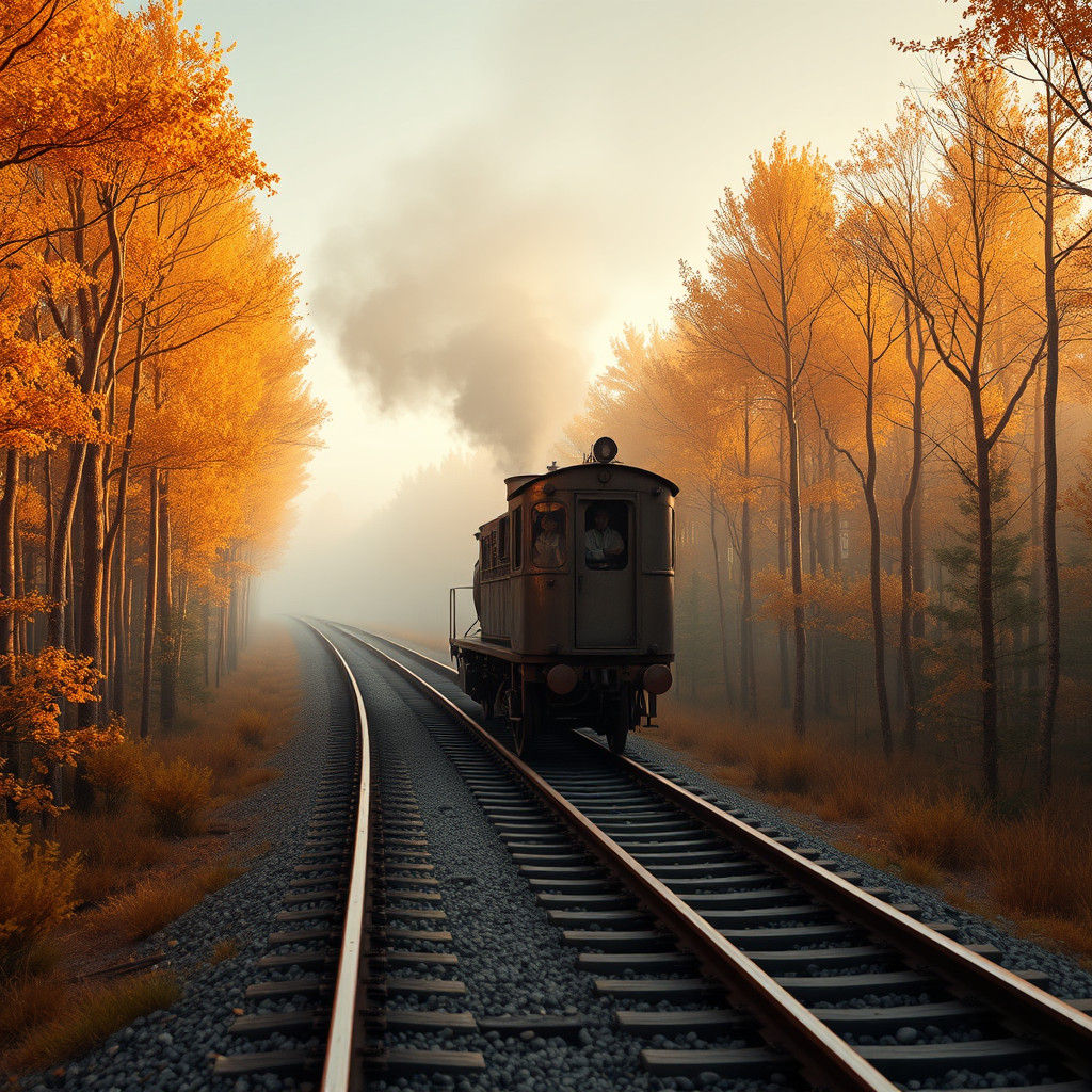 Vintage Locomotive in Mystical Forest at Sunset