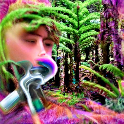 Psychedelic Vaporwave Image of Teen Smoking