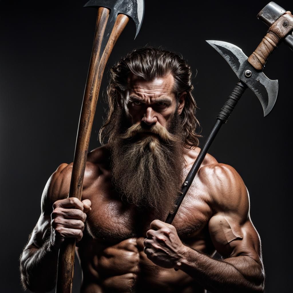 Muscular Caveman with Axe in 64k UHD