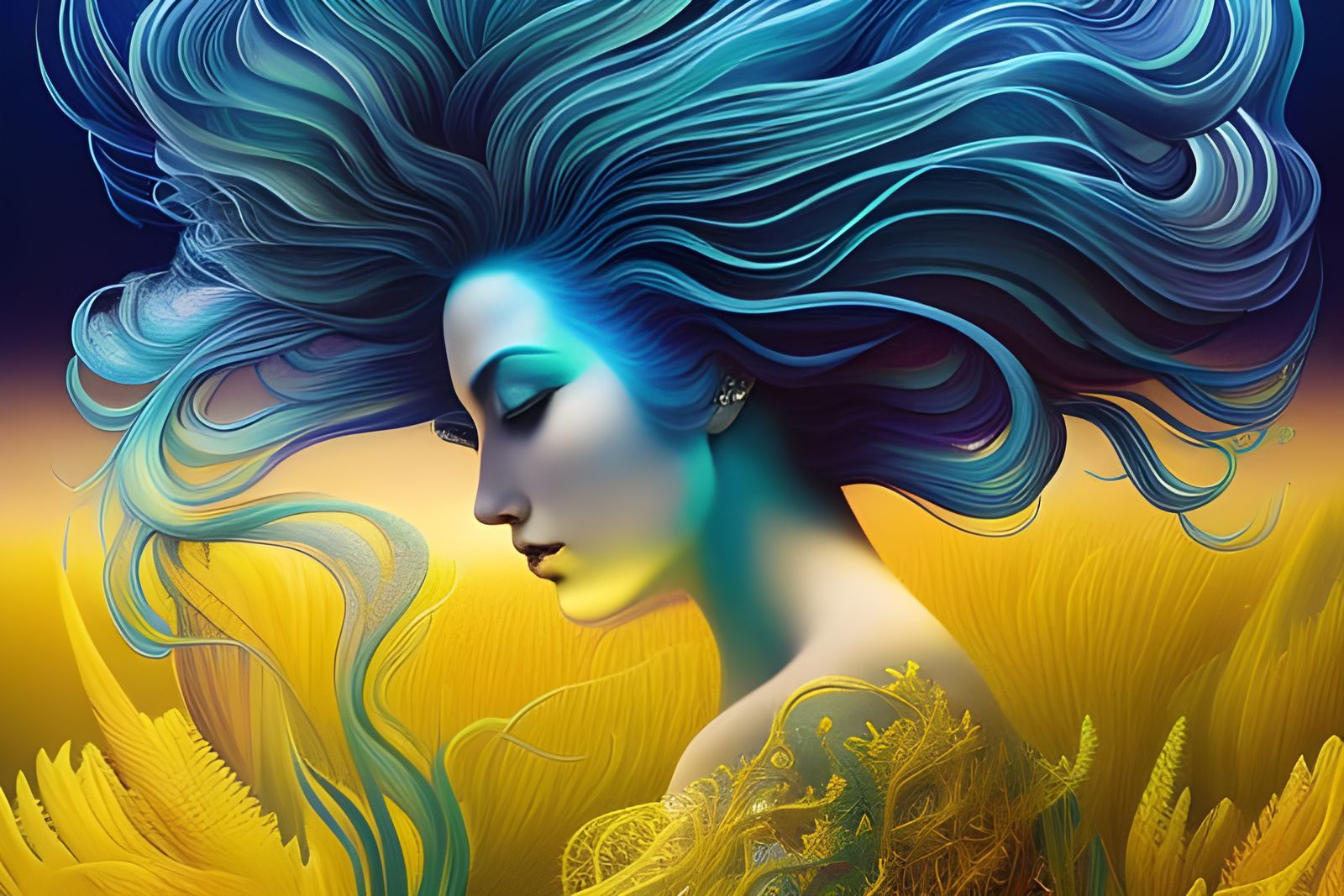 Striking Woman with Blue Hair in Detailed 3D Illustration