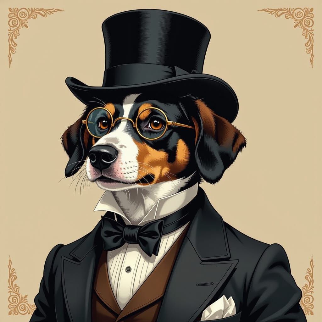 Victorian Dog Portrait with Suit and Monocle