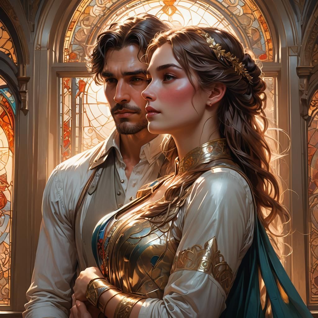 Romantic Embrace in Palace: Digital Art Portrait