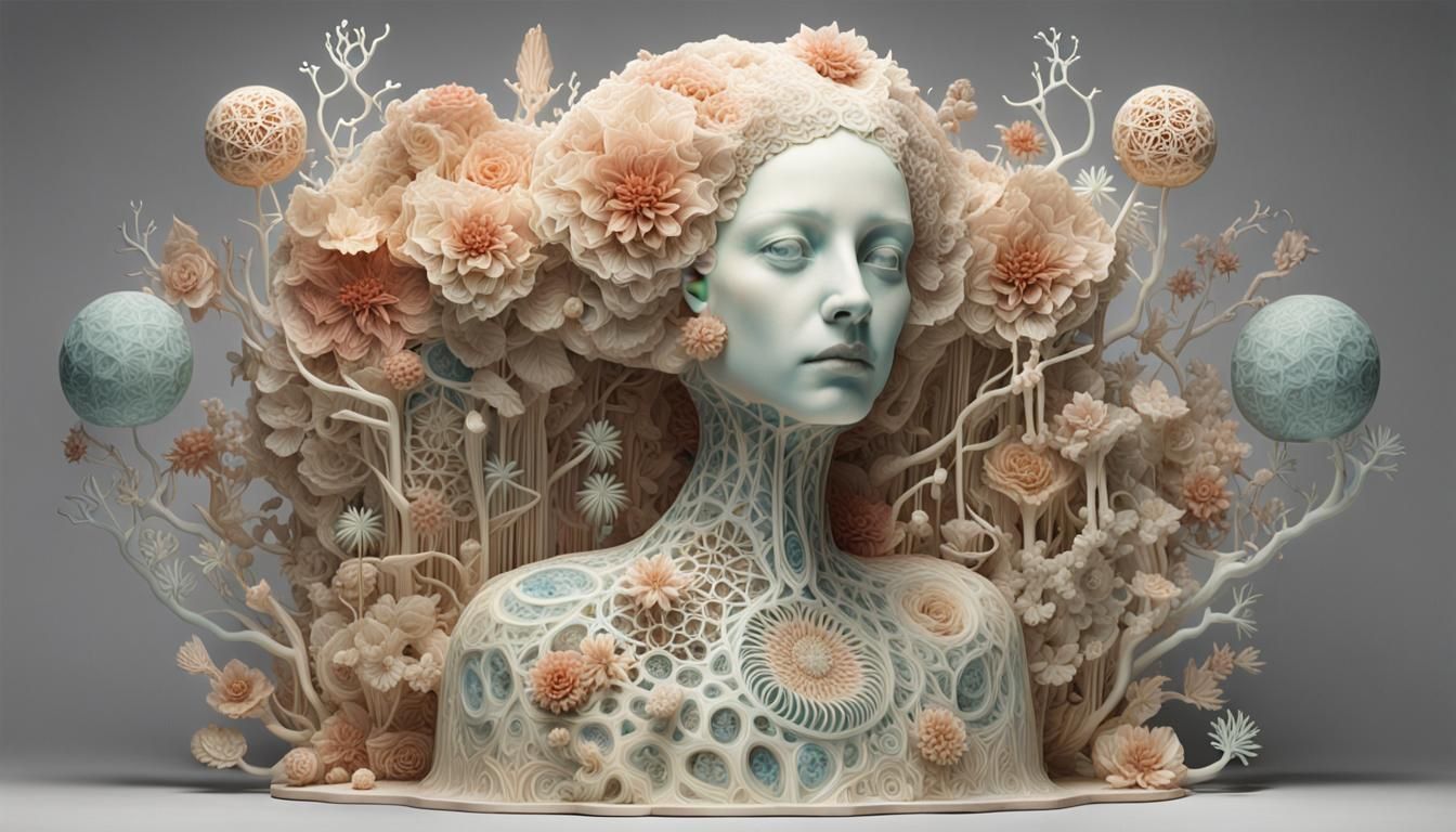 Surreal Sculpture of Resilience in Bio Art Collage