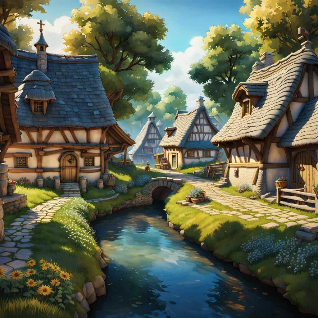 Asterix's Gaul Village in Watercolor Anime Style