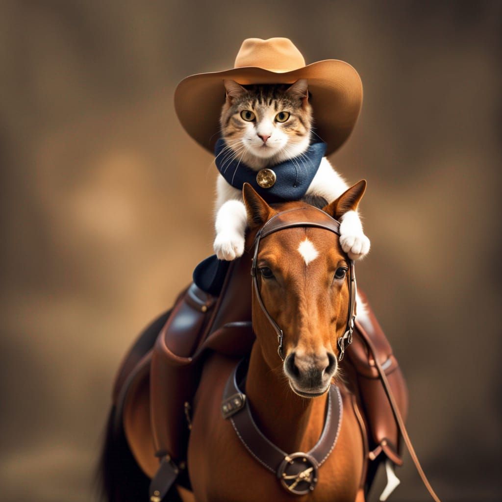 Cowboy Cat Rides Horse: Professional Photography