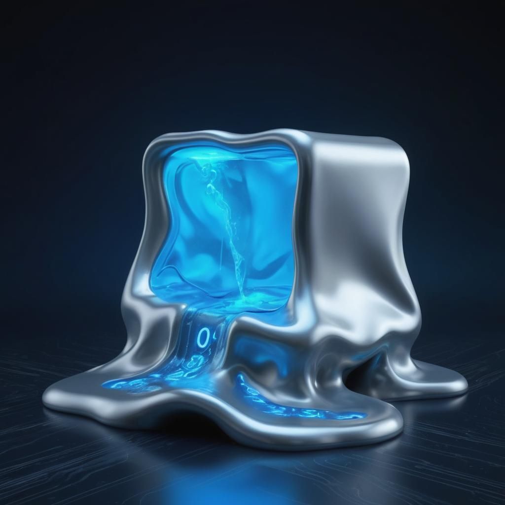 Surreal Melting Computer with Flowing Binary Code