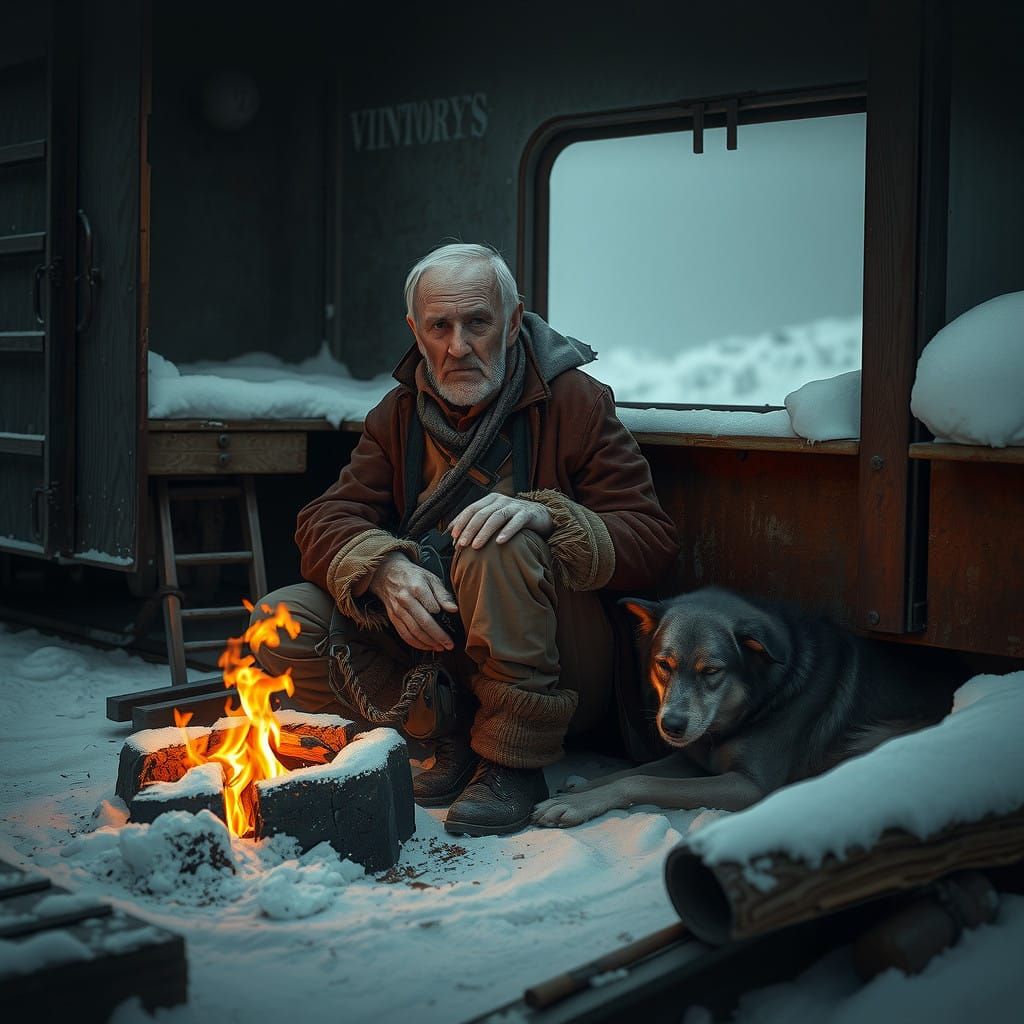 Elderly Survivor Shares Warmth with Faithful Companion in Ru...