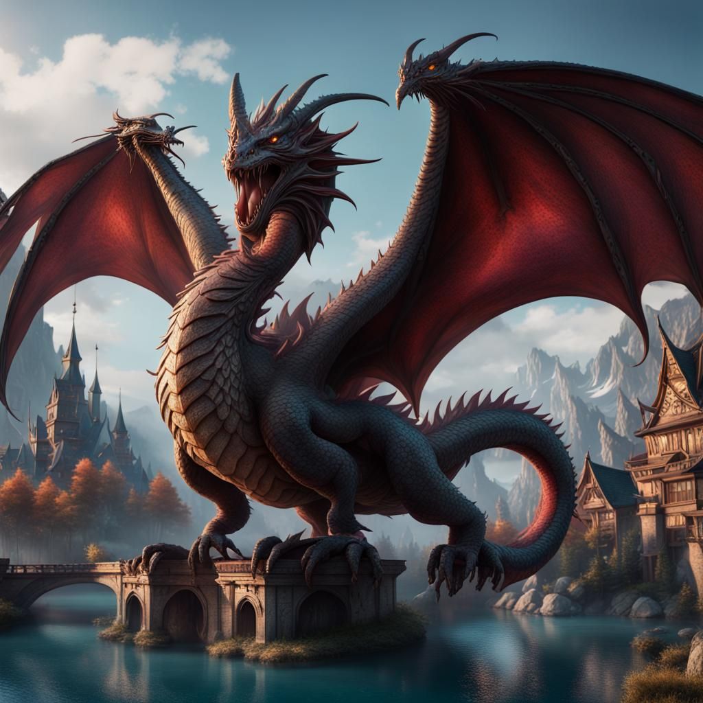Detailed Dragon Matte Painting with Complementary Colors