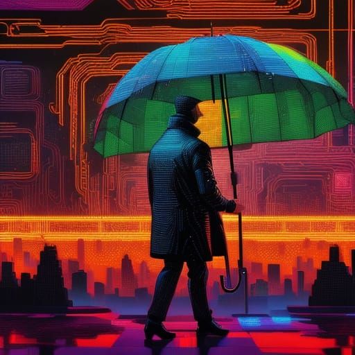 <lora:Murraypunk SD15:1.0> Person holding an umbrella. Minim...