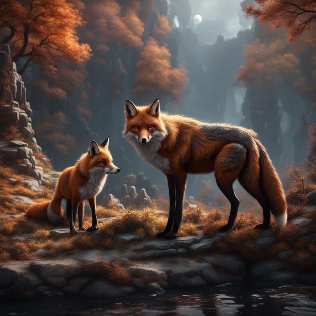 Fox and Wolf Fantasy Concept Art