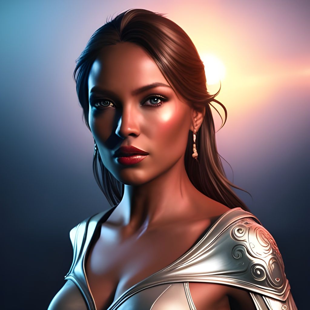 Armored Woman Portrait, Detailed Filigree Armor