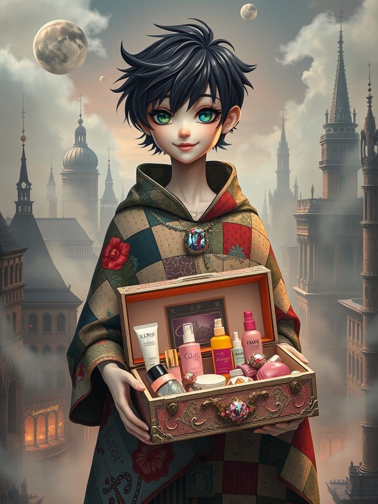 Surreal Beauty Icon in Escher-Inspired Metropolis