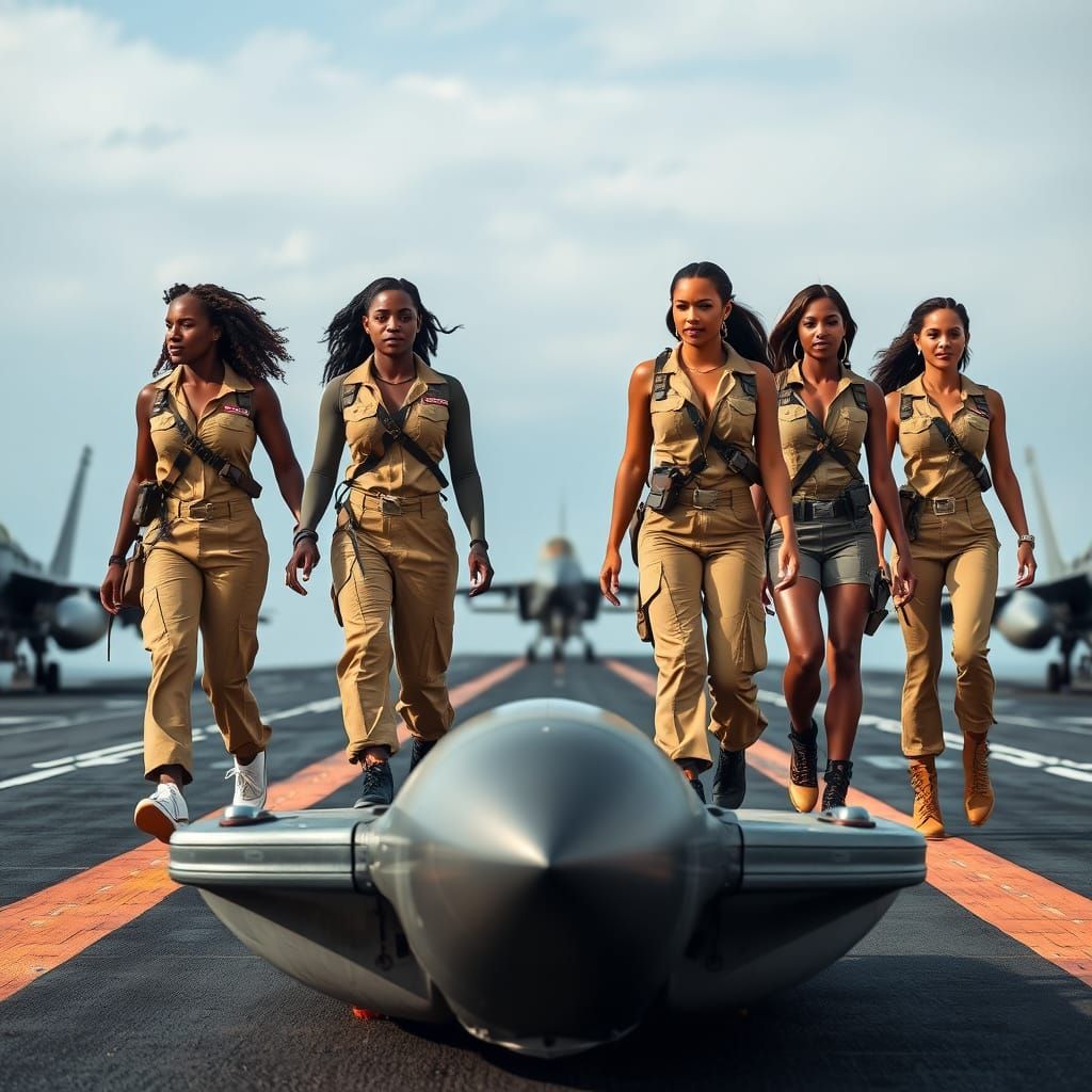 Daring Women in Top Gun Khaki and Lara Croft Adventure Gear,...