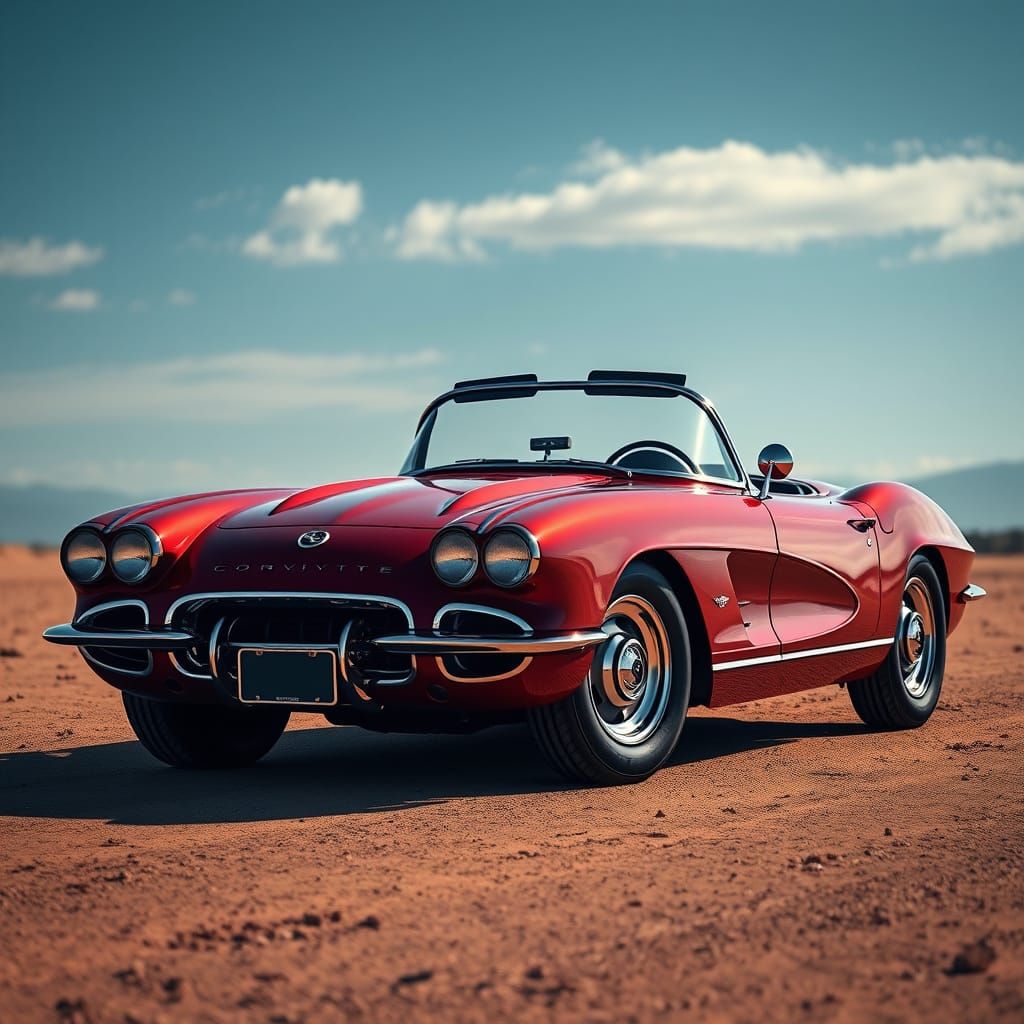 Dark Red 1950s Corvette with Steampunk Engine